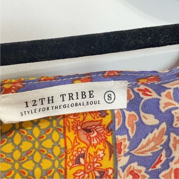 12th Tribe Multi-Color Paisley Mini Dress - Beige, Orange, Purple - Picture 5 of 13